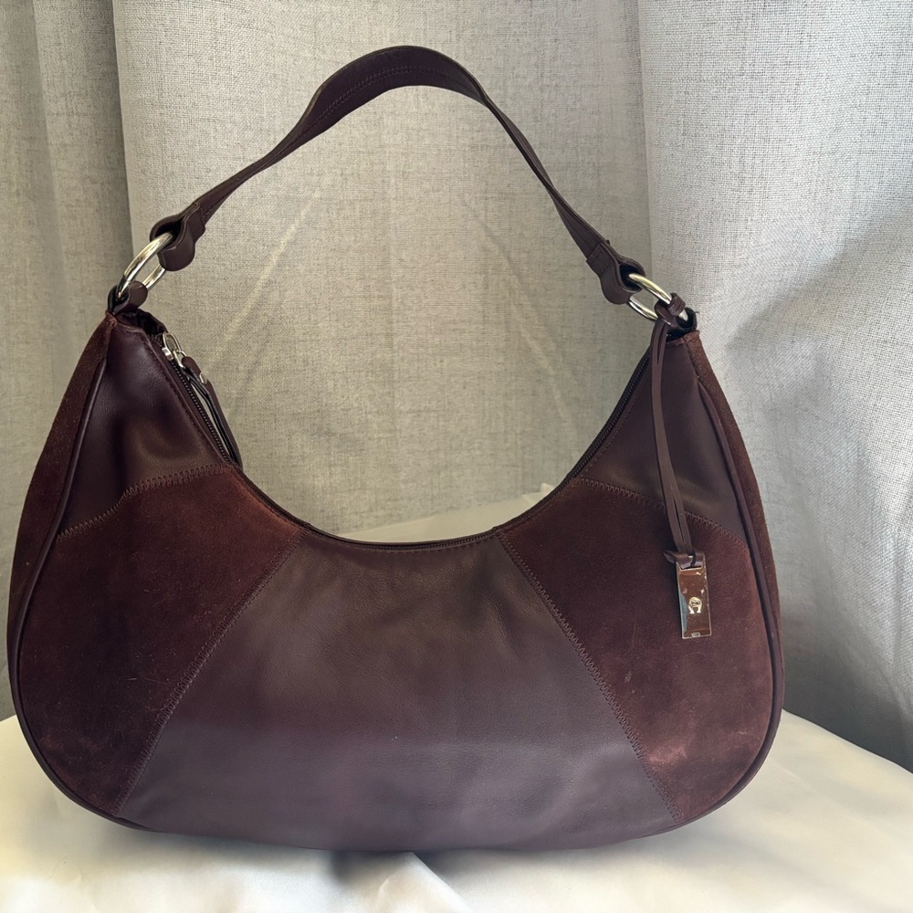 Etienne Aigner Deep Burgundy Leather & Suede Hobo
